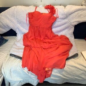 Elegant Coral Dress with Floral Strap
